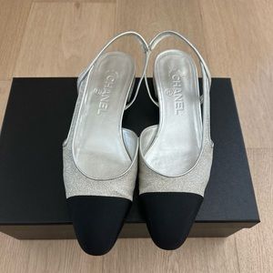 Chanel champagne glitter slingback 38.5